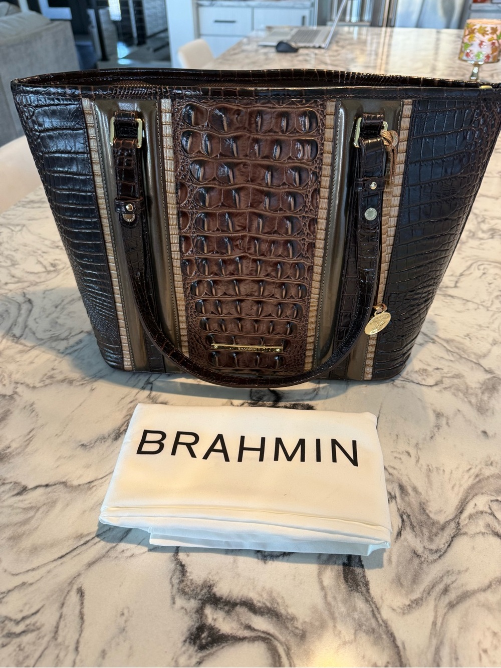 BrahminMedium Asher Multi Brown  Croc-Embossed Leather Tote
